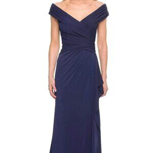 NWT La Femme 30040SC Jersey Evening Dress Gunmental size 6